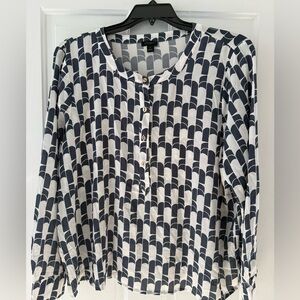 Ann Taylor Factory Dark Gray and White Long Sleeved Blouse